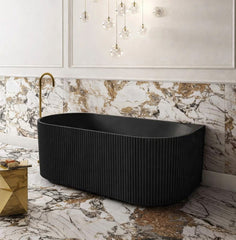 1500 mm Fluted V Groove Matt Black Back to Wall Freestanding Bath