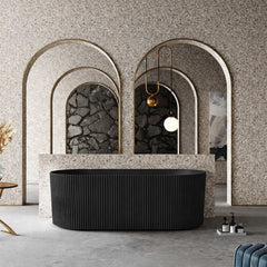 1700 mm Fluted V Groove Matt Black Back to Wall Freestanding Bath