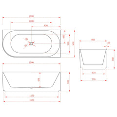 1700 mm Fluted V Groove Corner Matt Black Freestanding Bath