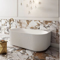 1700 mm Fluted V Groove Matt White Back to Wall Freestanding Bath