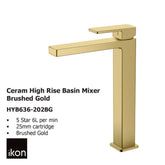 Ceram High Rise Basin Mixer Brushed Gold HYB636-202LF-BG