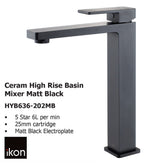 Ceram High Rise Basin Mixer Matt Black HYB636-202LF-MB