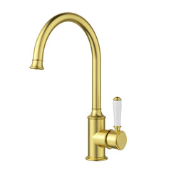 Clasico Vintage Gooseneck Sink Mixer Ceramic handler in Brushed Gold - HYB868-101A-BG