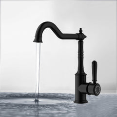 Clasico Vintage Hook Spout Sink Mixer in Matt Black - HYB868-102MB
