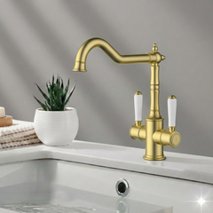 Clasico Twin Handle Gooseneck Sink Mixer Ceramic Handle HYB868-105A-BG