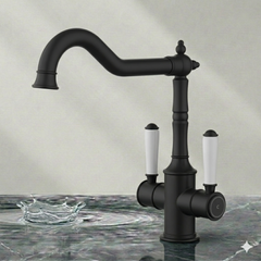 Clasico Twin Handle Gooseneck Sink Mixer Ceramic Handle HYB868-105A-MB