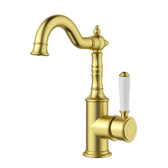 Clasico Basin Mixer with Ceramic White Handle Brushed Gold - HYB868-202A-BG