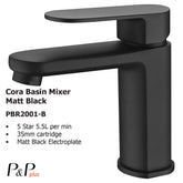 Cora Basin Mixer Matt Black PBR2001LF-B