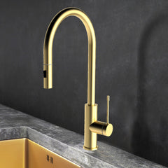 Aziz-II Sink Mixer Pull Out Brushed Gold - PCC1003BG