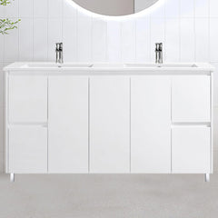 Double Bowl Freestanding White Bathroom Vanity PVC1500D
