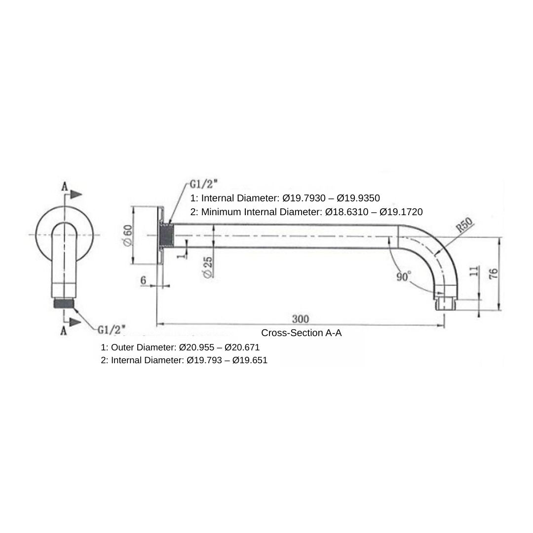 Antique Brass Round Wall Mounted Shower Arm - 400mm ABM-010