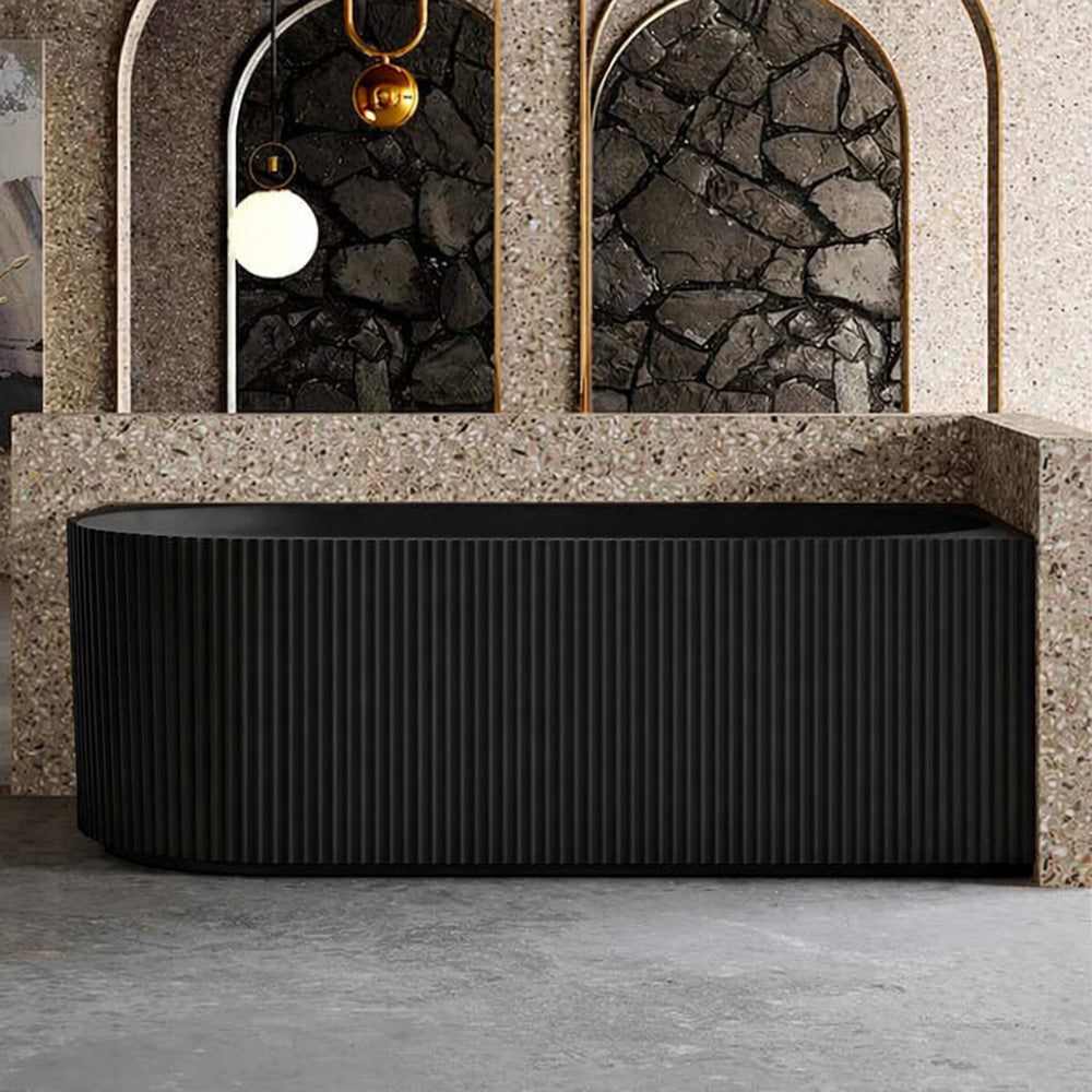 1500 mm Fluted V Groove Corner Matt Black Freestanding Bath