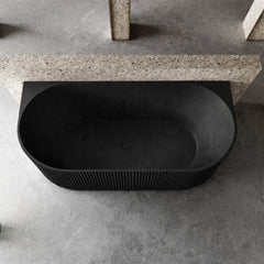 1500 mm Fluted V Groove Matt Black Back to Wall Freestanding Bath