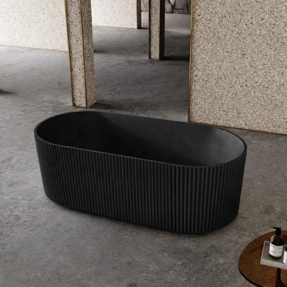 1500 mm Fluted V Groove Matt Black Freestanding Bath AVALON1500-MB
