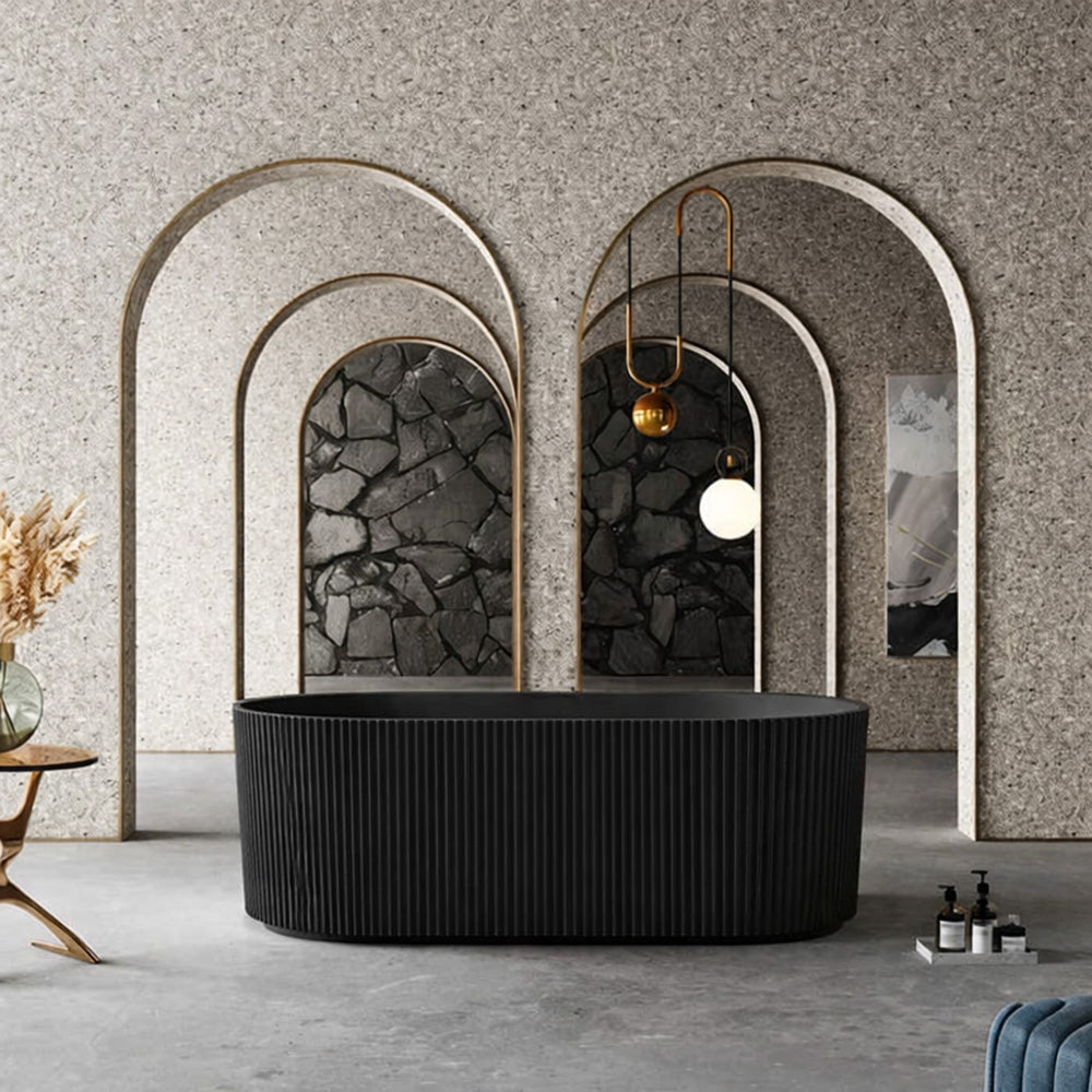 1500 mm Fluted V Groove Matt Black Freestanding Bath AVALON1500-MB