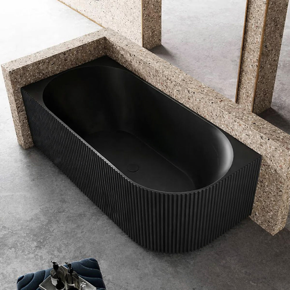 1700 mm Fluted V Groove Corner Matt Black Freestanding Bath