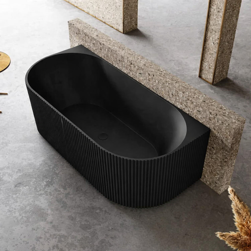 1700 mm Fluted V Groove Matt Black Back to Wall Freestanding Bath