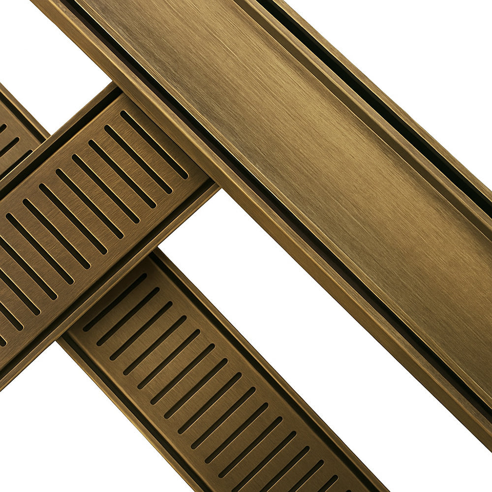 Aluminium Slimline Tile Insert Shower Drain Antique Brass 300-3000x100x21mm