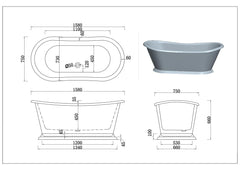 1580mm Hampton Matt White Freestanding Bath 5044-1580MW