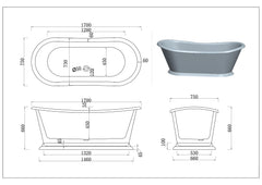 1700mm Hampton Matt White Freestanding Bath 5044-1700MW