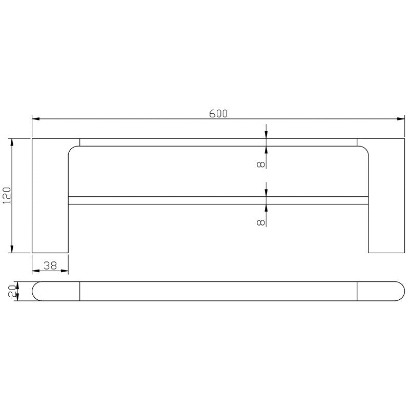 Cora Double Towel Rail 600mm Brushed Gold 5302-600-BG