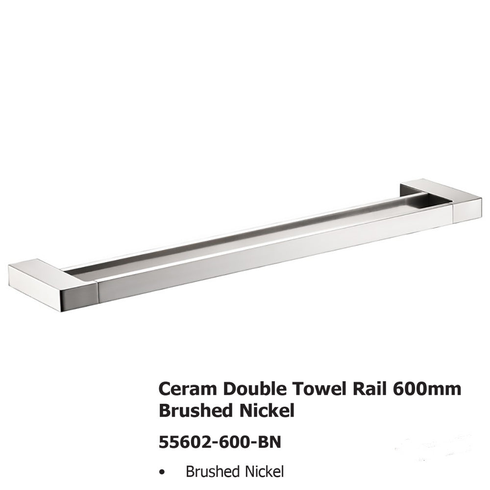 Ceram Double Towel Rail 600mm Brushed Nickel 55602-600-BN