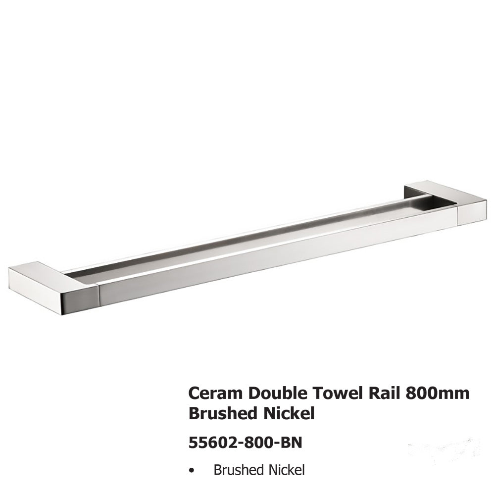 Ceram Double Towel Rail 800mm Brushed Nickel 55602-800-BN