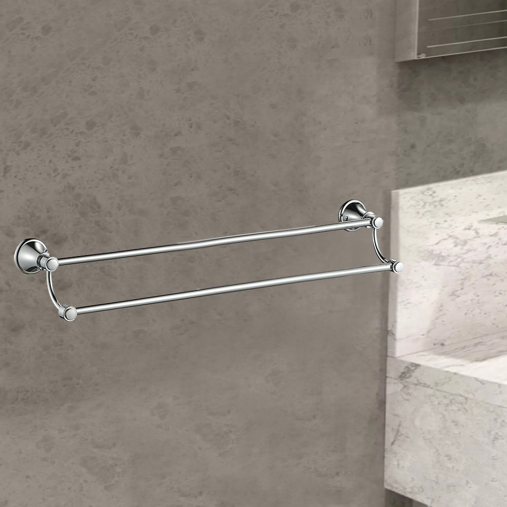 Clasico Vintage Double Towel Rail 600mm in Brushed Nickel - 66502-600BN