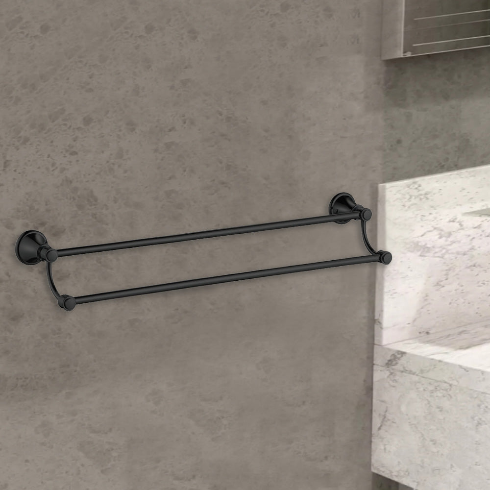 Clasico Vintage Double Towel Rail 800mm in Matt Black - 66502-800MB