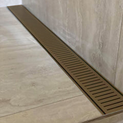 Custom Made Slimline Shower Grate Drain Antique Brass 300-3000x100x21mm