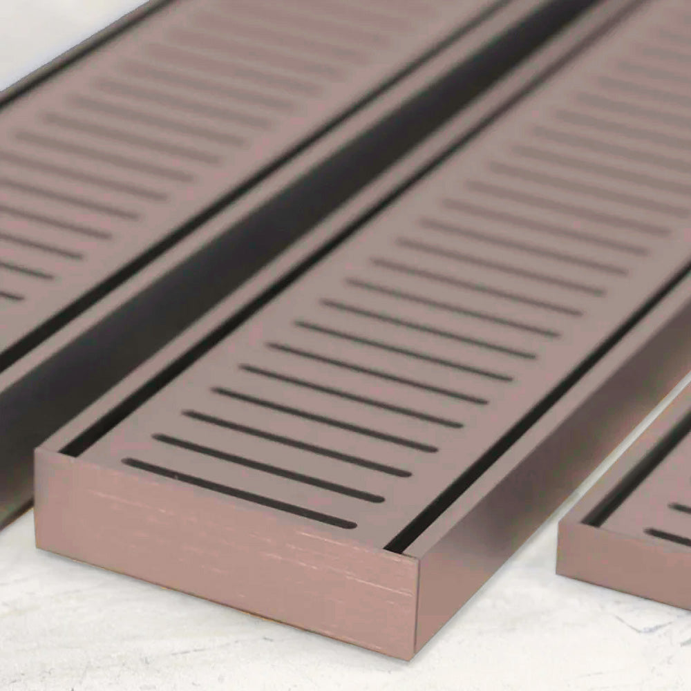 Aluminium Slimline Shower Grate Drain Brush Bronze 300-3000x100x21mm