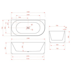 1500mm Fluted V Groove Corner Matt White Freestanding Bath