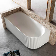 1700 mm Fluted V Groove Corner Matt White Freestanding Bath