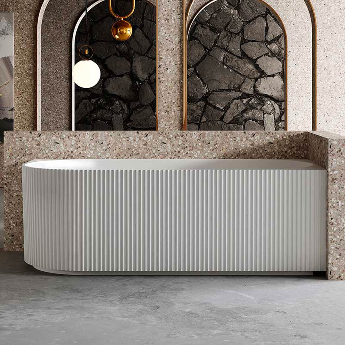 1700 mm Fluted V Groove Corner Matt White Freestanding Bath