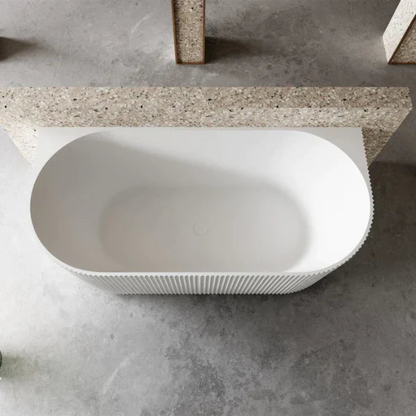 1700 mm Fluted V Groove Matt White Back to Wall Freestanding Bath