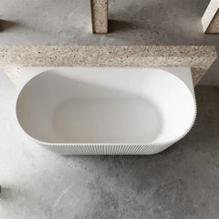 1700 mm Fluted V Groove Matt White Back to Wall Freestanding Bath