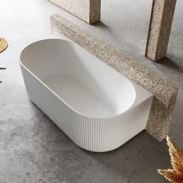 1700 mm Fluted V Groove Matt White Back to Wall Freestanding Bath