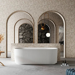 1700 mm Fluted V Groove Matt White Back to Wall Freestanding Bath