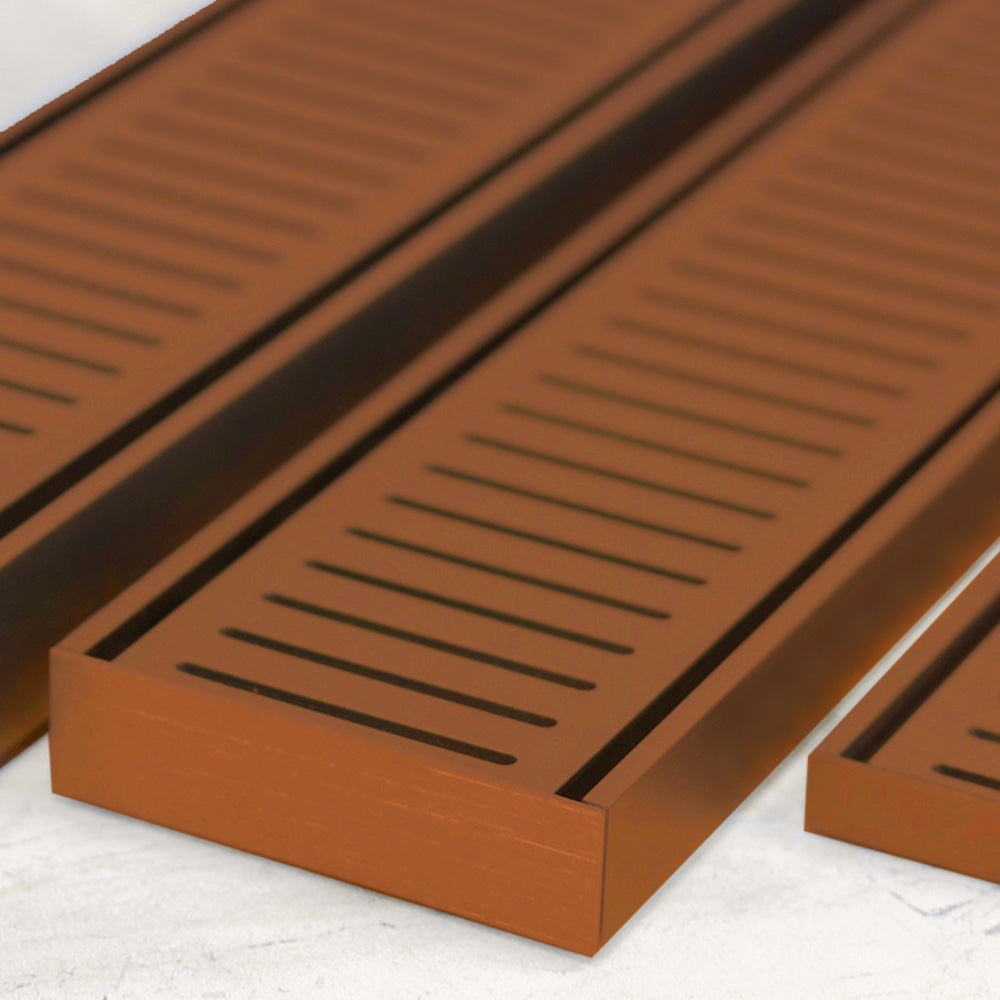 Custom Made Slimline Shower Grate Drain Brush Copper 300-3000x100x21mm