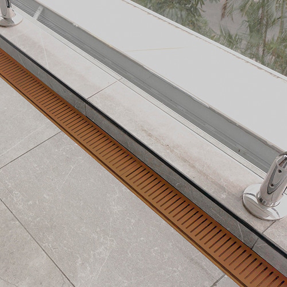 Aluminium Slimline Shower Grate Drain Brush Copper 300-3000x100x21mm
