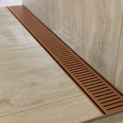 Custom Made Slimline Shower Grate Drain Brush Copper 300-3000x100x21mm