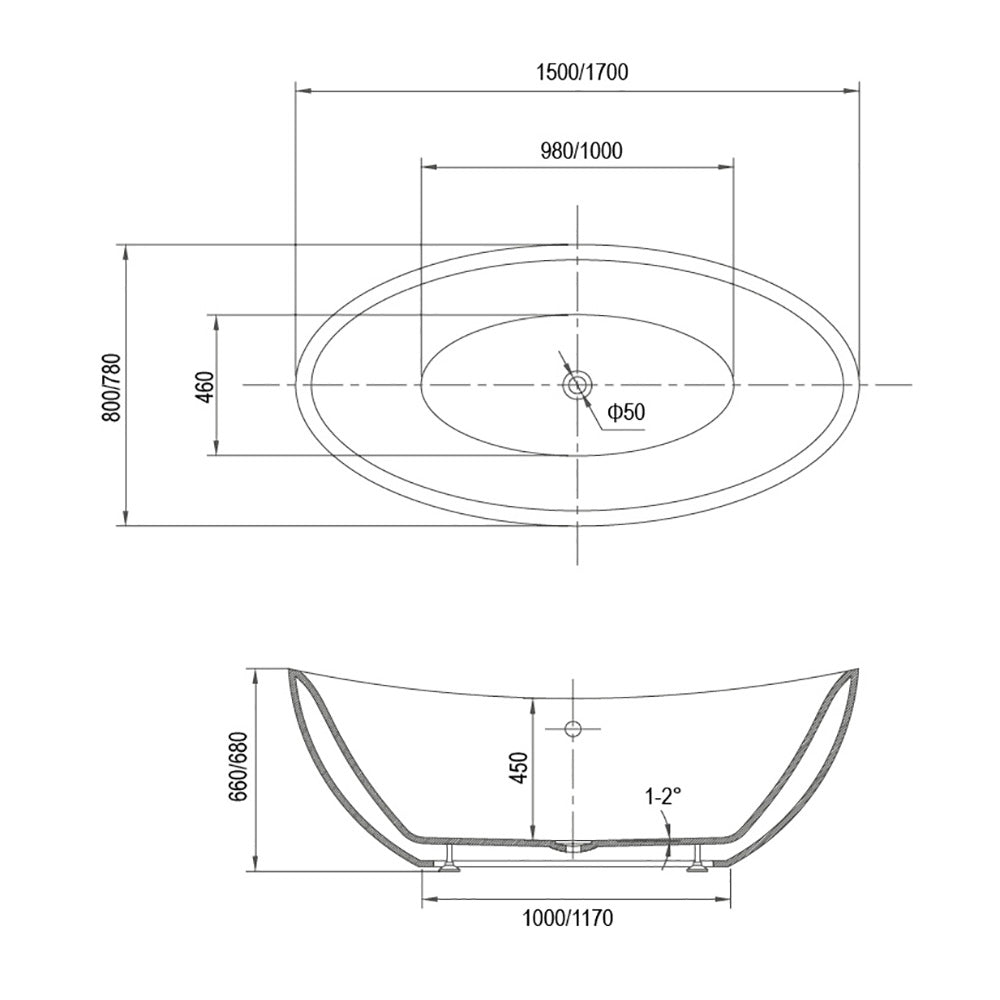 1700mm Atlanta Freestanding Bath