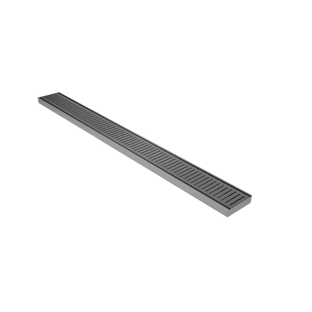 Aluminium Slimline Shower Grate Drain Gun Metal 300-3000x100x21mm