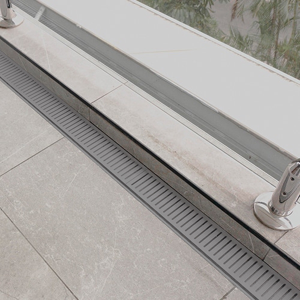 Aluminium Slimline Shower Grate Drain Gun Metal 300-3000x100x21mm