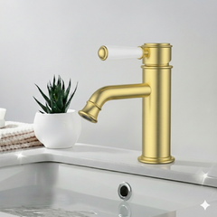 Clasico Basin Mixer Ceramic Handle Brushed Gold HYB868-203A-BG