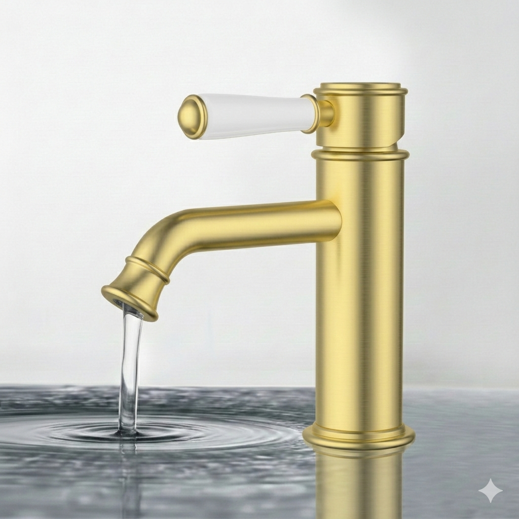 Clasico Basin Mixer Ceramic Handle Brushed Gold HYB868-203A-BG