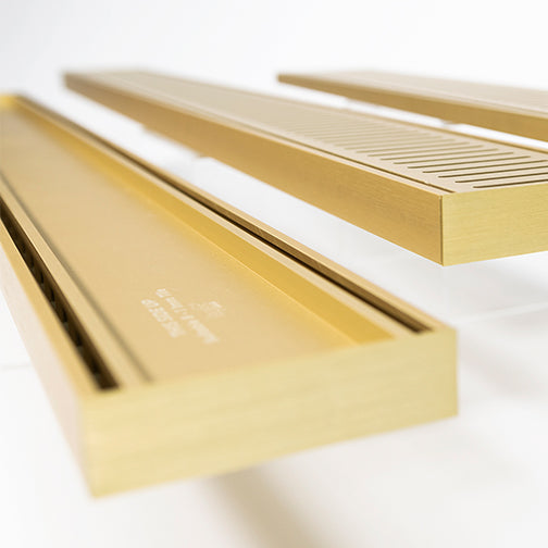 Custom Made Slimline Tile Insert Shower Drain Matt Gold 300-3000x100x21mm