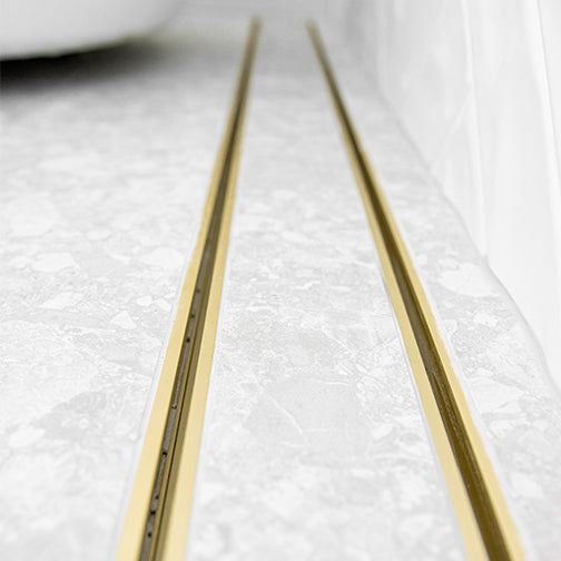 Aluminium Slimline Tile Insert Shower Drain Matt Gold 300-3000x100x21mm