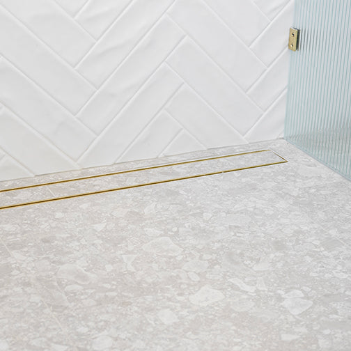 Custom Made Slimline Tile Insert Shower Drain Matt Gold 300-3000x100x21mm
