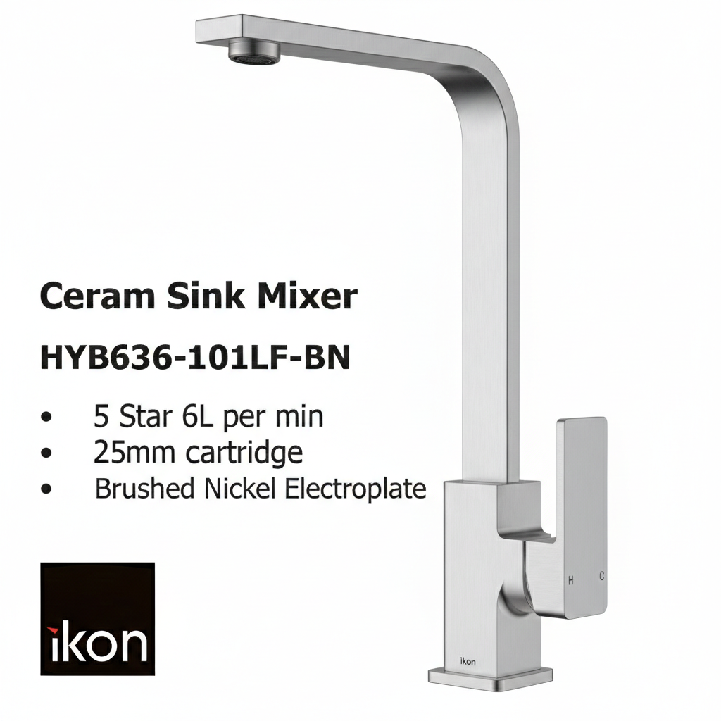 Ceram Sink Mixer Brushed Nickel HYB636-101LF-BN